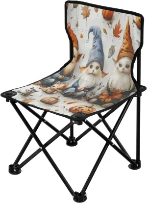 Halloween Pumpkin Gnome Portable Outdoor Folding Chair Anti-Slip Padded Oxford Cloth Stool Camping Chair Small for Beach Hiking Fishing Gardening Quad Camp Chair