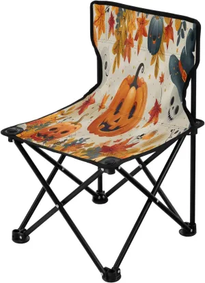 Halloween Pumpkin Spectre Face Portable Outdoor Folding Chair Anti-Slip Padded Oxford Cloth Stool Camping Chair Small for Beach Hiking Fishing Gardening Quad Camp Chair