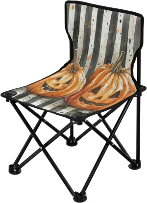 Halloween Striped Pumpkin Portable Outdoor Folding Chair Anti-Slip Padded Oxford Cloth Stool Camping Chair Small for Beach Hiking Fishing Gardening Quad Camp Chair