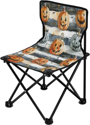 Halloween Striped Pumpkin Portable Outdoor Folding Chair Anti-Slip Padded Oxford Cloth Stool Camping Chair Small for Beach Hiking Fishing Gardening Quad Camp Chair