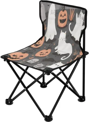 Halloween White Cute Spectre Portable Outdoor Folding Chair Anti-Slip Padded Oxford Cloth Stool Camping Chair Small for Beach Hiking Fishing Gardening Quad Camp Chair