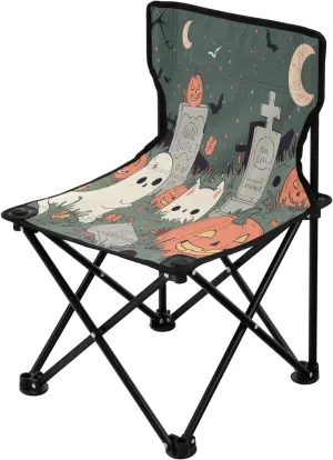 Halloween White Cute Spectre Portable Outdoor Folding Chair Anti-Slip Padded Oxford Cloth Stool Camping Chair Small for Beach Hiking Fishing Gardening Quad Camp Chair