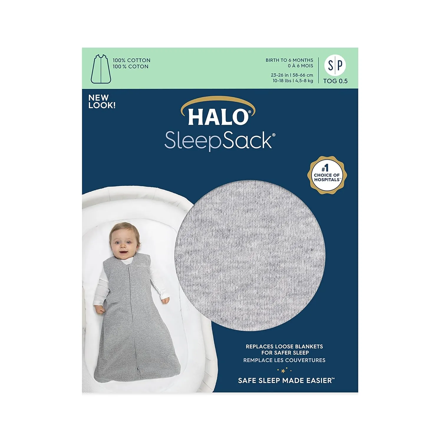 HALO SleepSack, 100% Cotton Wearable Blanket, Swaddle Transition Sleeping Bag, TOG 0.5, Heather Grey, X-Large, 18-24 Months