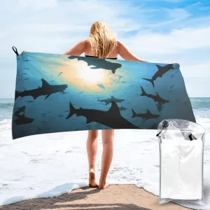 Hammerhead Sharks Beach Towel Sand Free Fast Drying Microfiber Travel Towel for Women Men Super Absorbent Camping Towels Soft Compact Gym Towel for Swimming Hiking 31.5"x63"