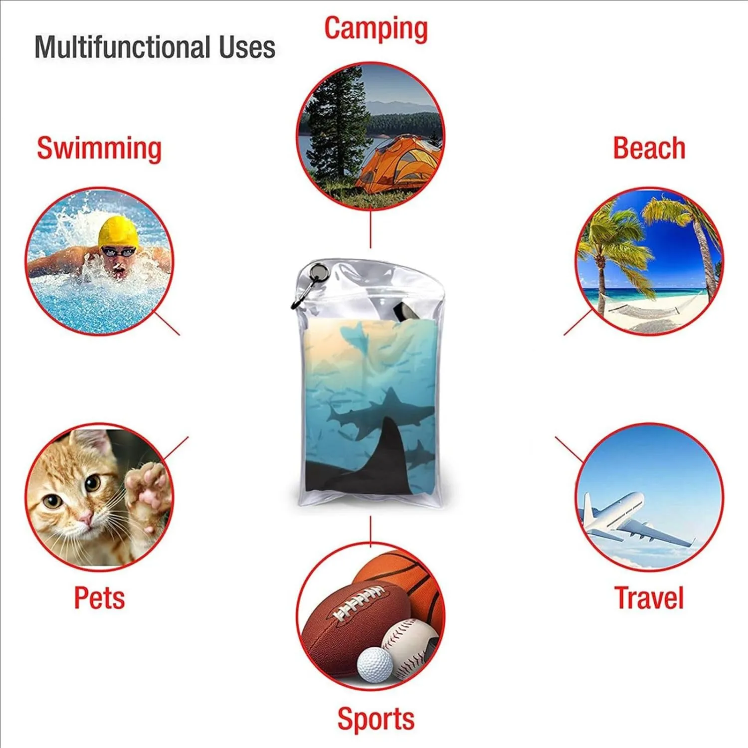 Hammerhead Sharks Beach Towel Sand Free Fast Drying Microfiber Travel Towel for Women Men Super Absorbent Camping Towels Soft Compact Gym Towel for Swimming Hiking 31.5"x63"