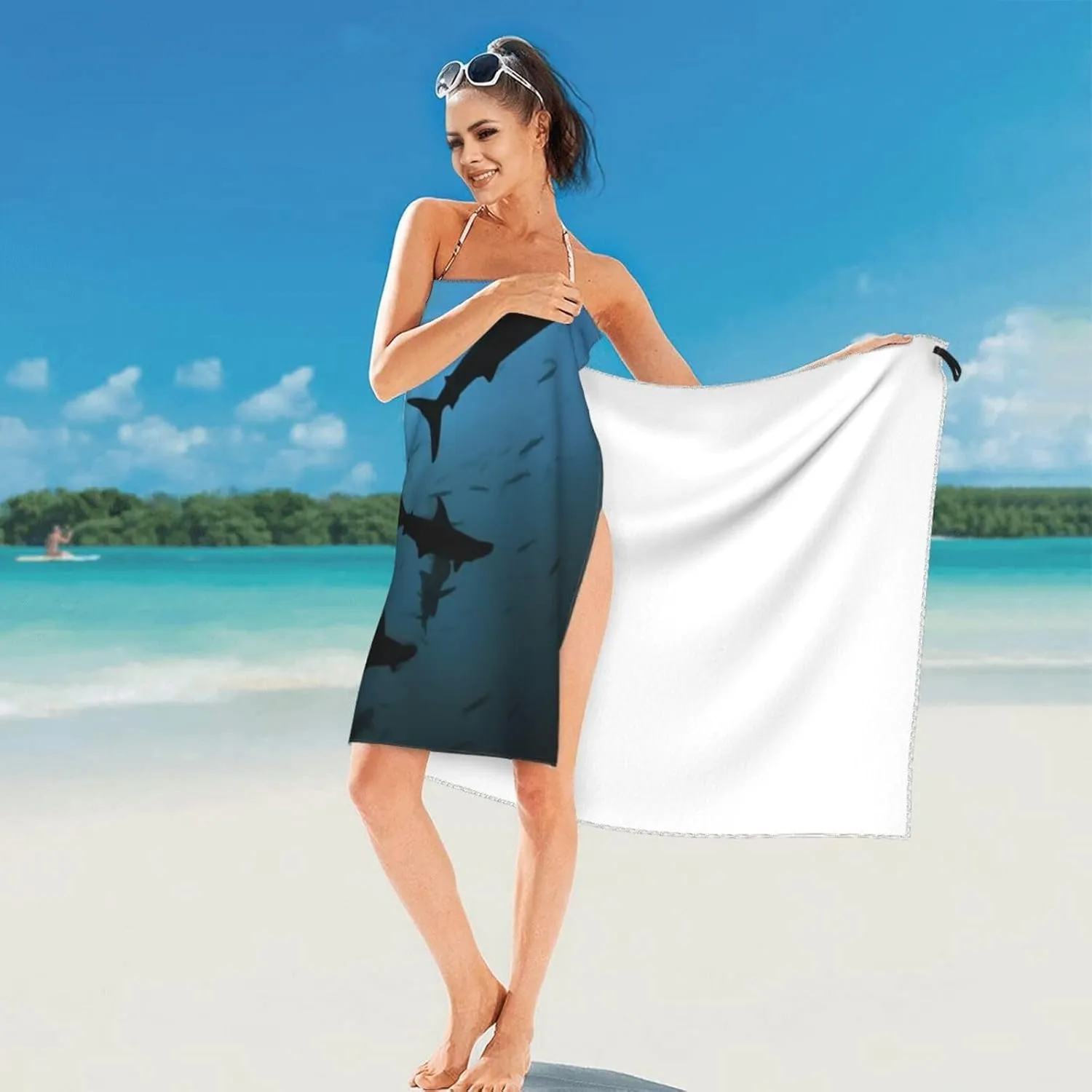 Hammerhead Sharks Beach Towel Sand Free Fast Drying Microfiber Travel Towel for Women Men Super Absorbent Camping Towels Soft Compact Gym Towel for Swimming Hiking 31.5"x63"