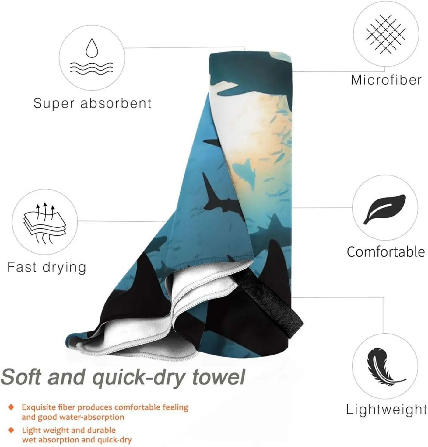 Hammerhead Sharks Beach Towel Sand Free Fast Drying Microfiber Travel Towel for Women Men Super Absorbent Camping Towels Soft Compact Gym Towel for Swimming Hiking 31.5"x63"