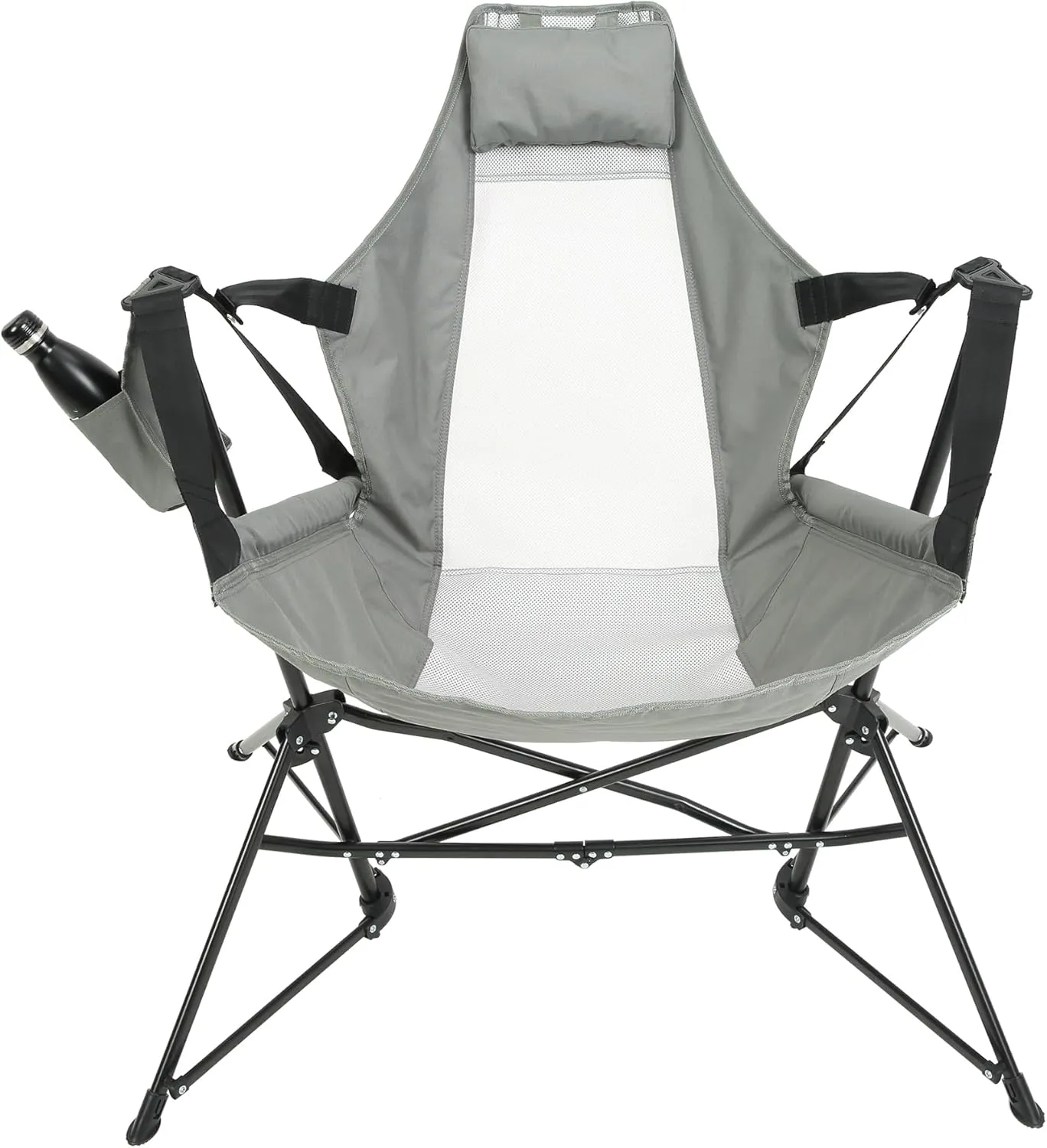 Hammock Camping Chair, Folding Portable Rocking Chair, Aluminum Alloy Adjustable Back Swinging Chair with Pillow Cup Holder, Recliner with Carry Bag for Outdoor Travel Lawn Backyard (1, Grey)