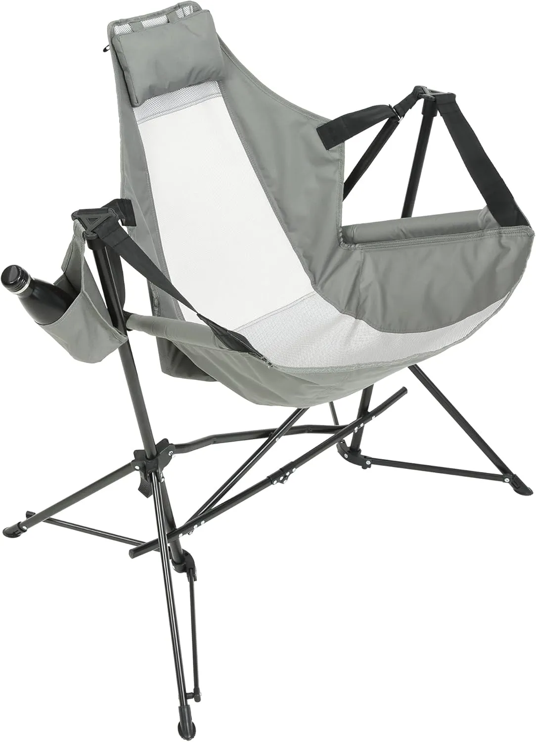 Hammock Camping Chair, Folding Portable Rocking Chair, Aluminum Alloy Adjustable Back Swinging Chair with Pillow Cup Holder, Recliner with Carry Bag for Outdoor Travel Lawn Backyard (1, Grey)
