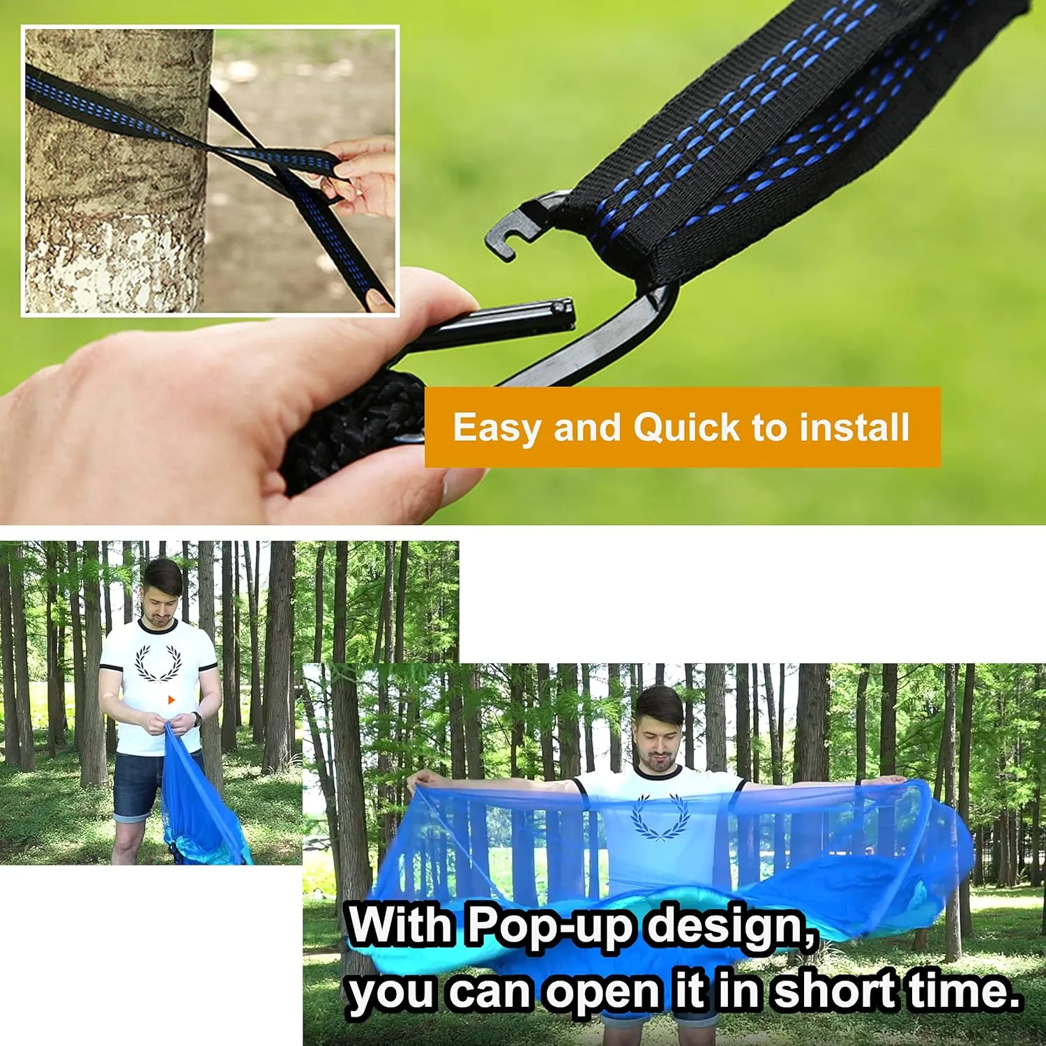 Hammock with Net Lightweight Portable Single Double Hammock Swing Sleeping Bed Outdoor Picnic Hiking Camping Backpacking Travel Backyard Beach Easy to Install Setup (Green)