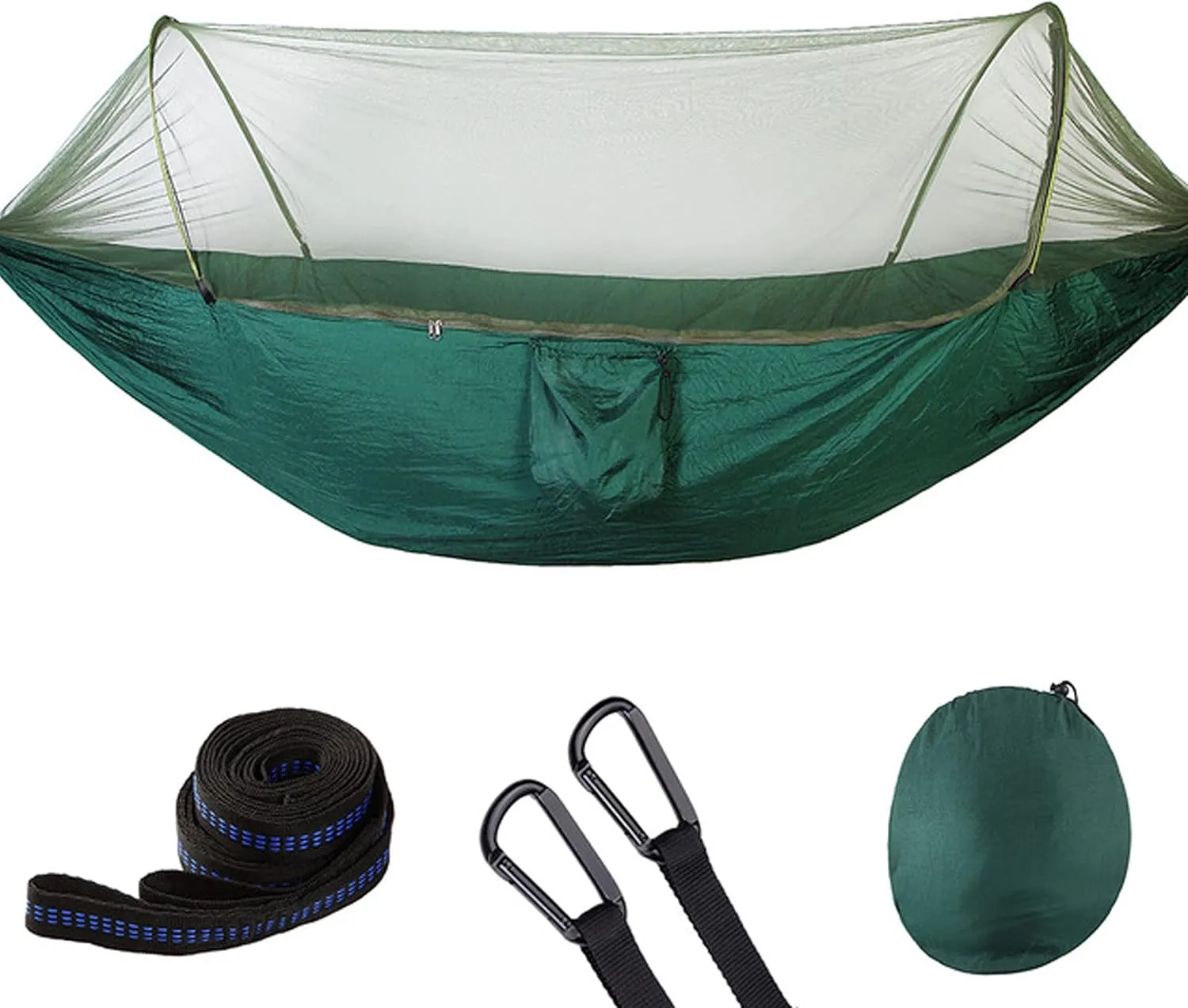 Hammock with Net Lightweight Portable Single Double Hammock Swing Sleeping Bed Outdoor Picnic Hiking Camping Backpacking Travel Backyard Beach Easy to Install Setup (Green)