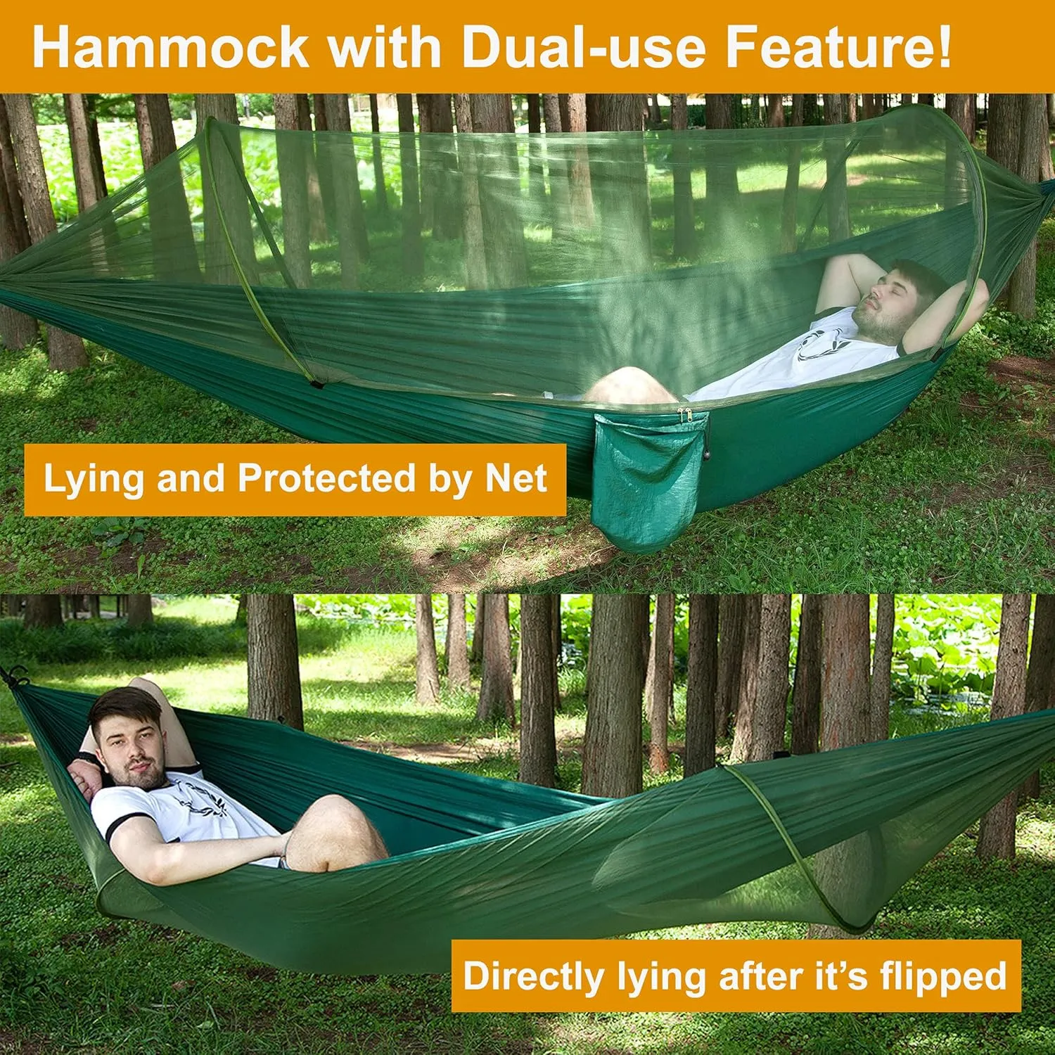 Hammock with Net Lightweight Portable Single Double Hammock Swing Sleeping Bed Outdoor Picnic Hiking Camping Backpacking Travel Backyard Beach Easy to Install Setup (Green)