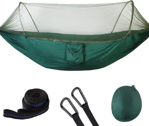 Hammock with Net Lightweight Portable Single Double Hammock Swing Sleeping Bed Outdoor Picnic Hiking Camping Backpacking Travel Backyard Beach Easy to Install Setup (Green)