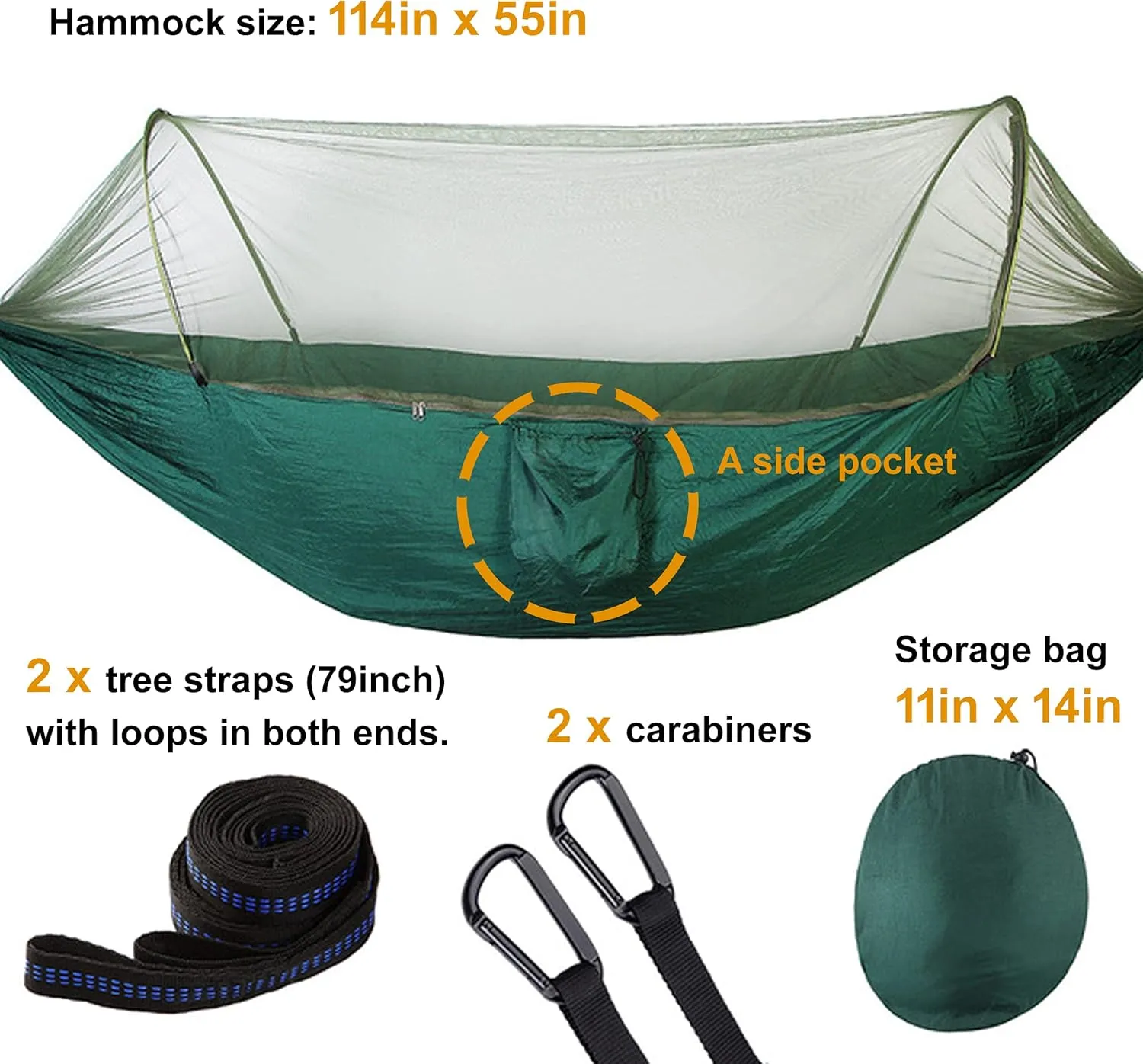 Hammock with Net Lightweight Portable Single Double Hammock Swing Sleeping Bed Outdoor Picnic Hiking Camping Backpacking Travel Backyard Beach Easy to Install Setup (Green)