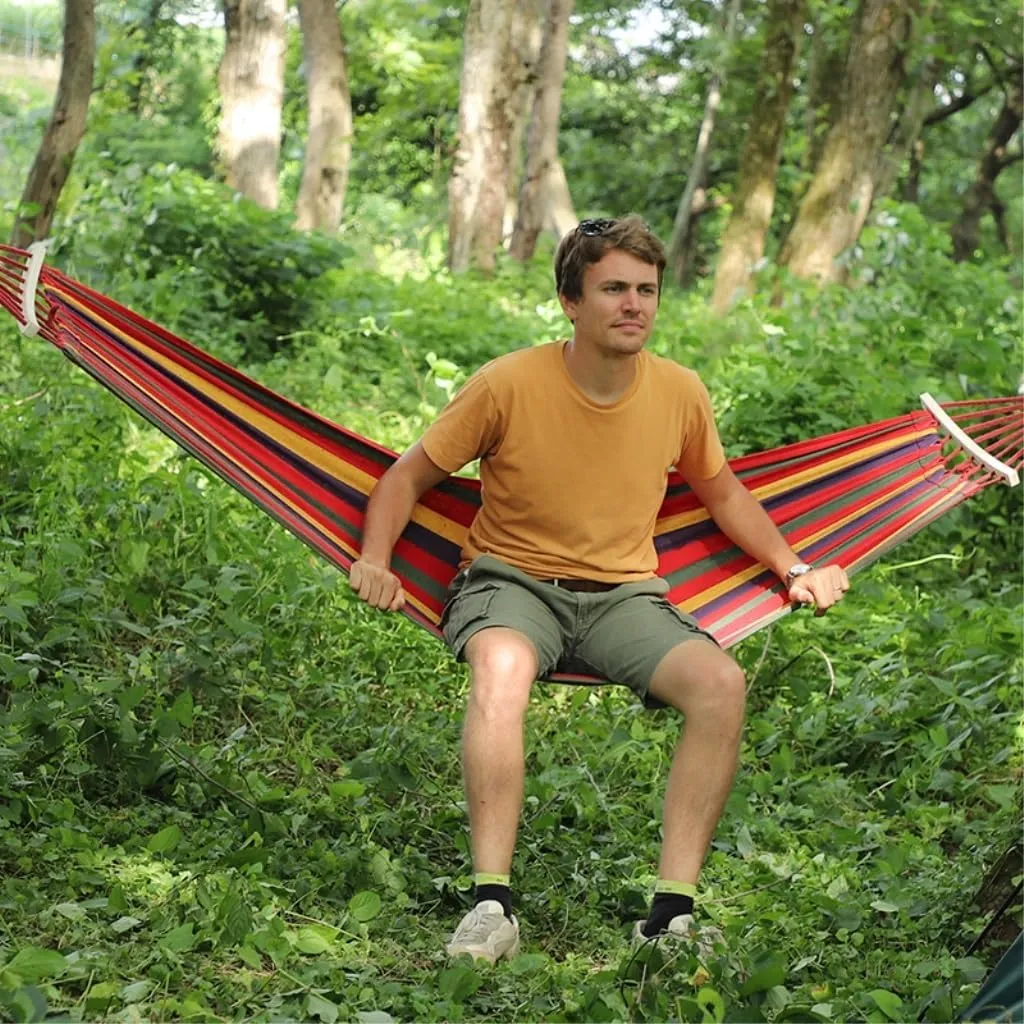 Hammocks Outdoor Camping Thick Canvas Hammock Outdoor Swing Home Single Double Dormitory Sleeping Student Anti-Rollover Camping Hammocks(F)