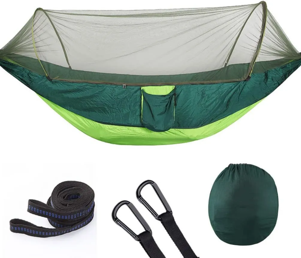 Hammocks Single Or Double Portable Camping Hammock with Mosquito Net Parachute Nylon Fabric Hanging Bed Outdoor Sleeping Garden Hammock Outdoor Hammock