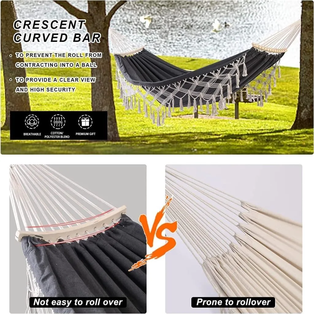 Hamock European and American Hammock Outdoor Folding Camping Woven Canvas Autumn Portable Hanging Chair Double Hanmock(C)