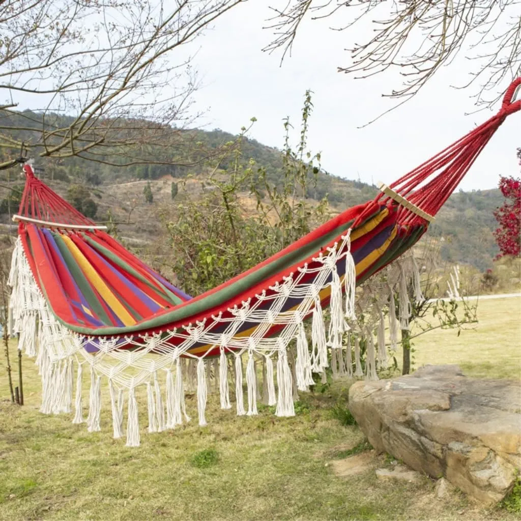 Hamock European and American Hammock Outdoor Folding Camping Woven Canvas Autumn Portable Hanging Chair Double Hanmock(C)