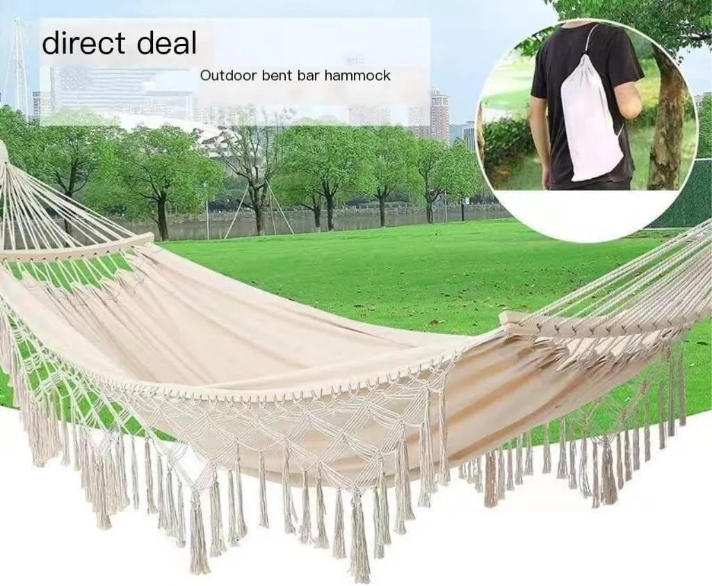 Hamock European and American Hammock Outdoor Folding Camping Woven Canvas Autumn Portable Hanging Chair Double Hanmock(C)