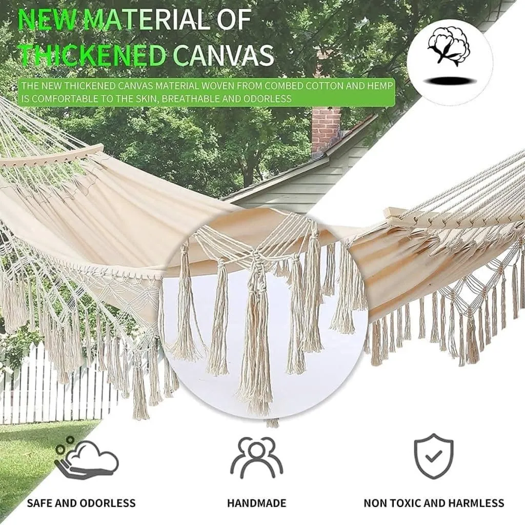 Hamock European and American Hammock Outdoor Folding Camping Woven Canvas Autumn Portable Hanging Chair Double Hanmock(C)