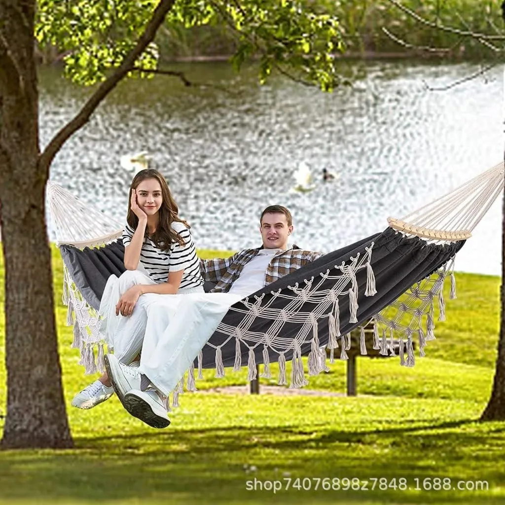 Hamock European and American Hammock Outdoor Folding Camping Woven Canvas Autumn Portable Hanging Chair Double Hanmock(C)