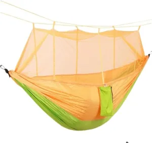 Hamock Mosquito Net Hammock Double Outdoor Anti-Mosquito Parachute Cloth Swing Outdoor Sleeping Hanging Tree Camping Hanmock(Orange)