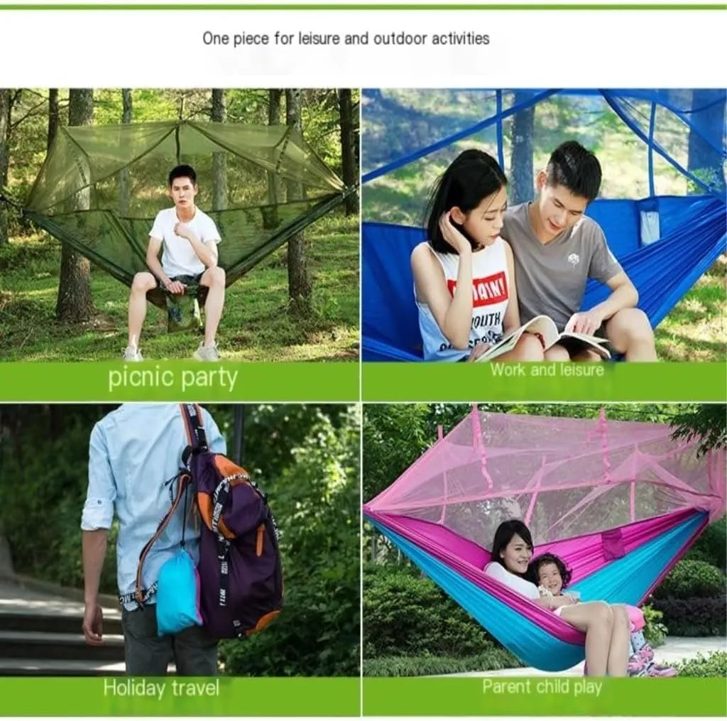 Hamock Mosquito Net Hammock Double Outdoor Anti-Mosquito Parachute Cloth Swing Outdoor Sleeping Hanging Tree Camping Hanmock(Orange)