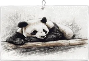 Hand Painted Panda Golf Towel with Heavy Duty Carabiner Clip Quick Dry Ultra Absorbent Club Ball Cleaning Towel Golf Accessories for Men Women