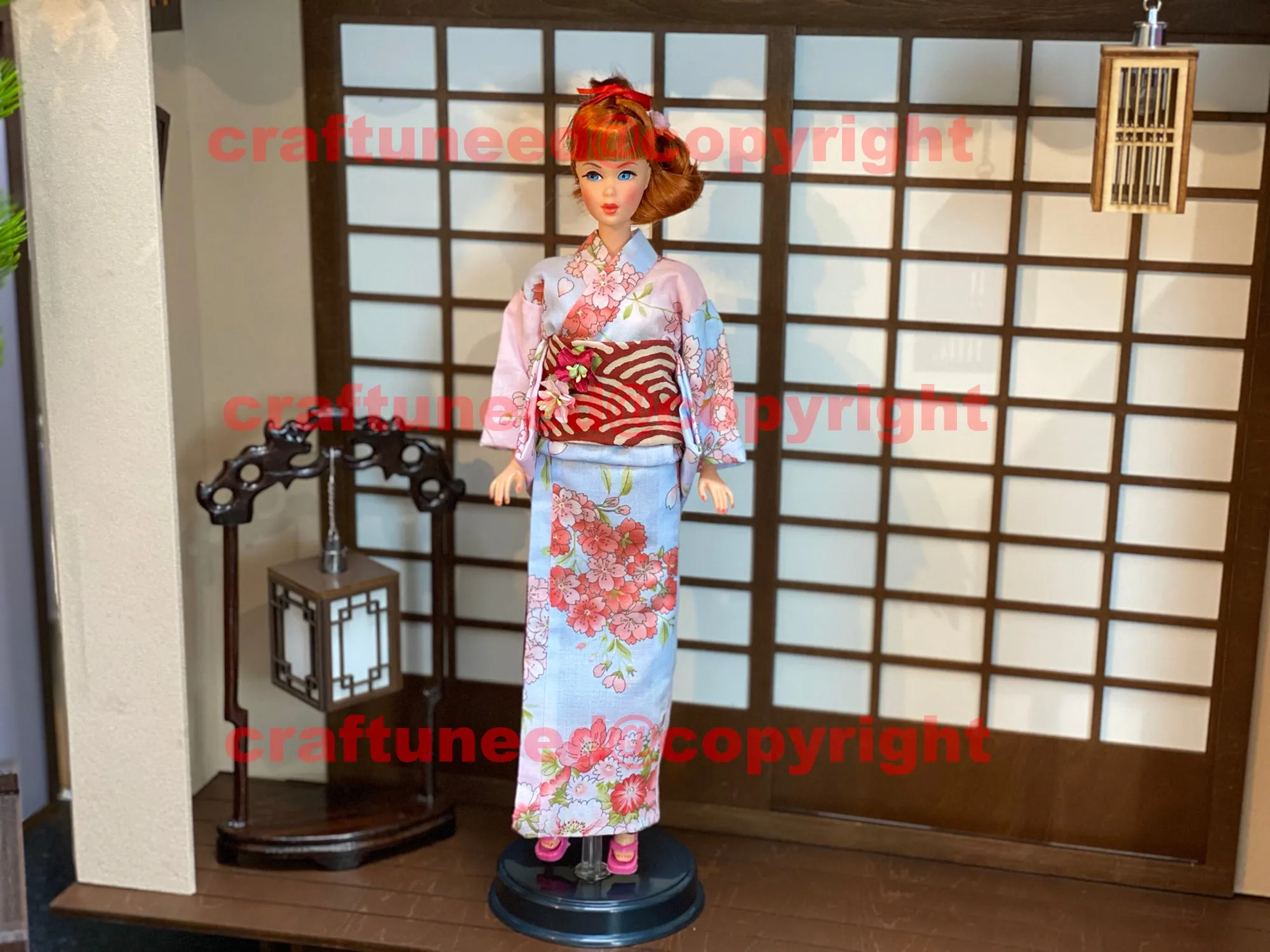Handmade 1:6 miniature dollhouse wood Japanese bridge lantern with stand furniture for doll