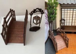 Handmade 1:6 miniature dollhouse wood Japanese bridge lantern with stand furniture for doll