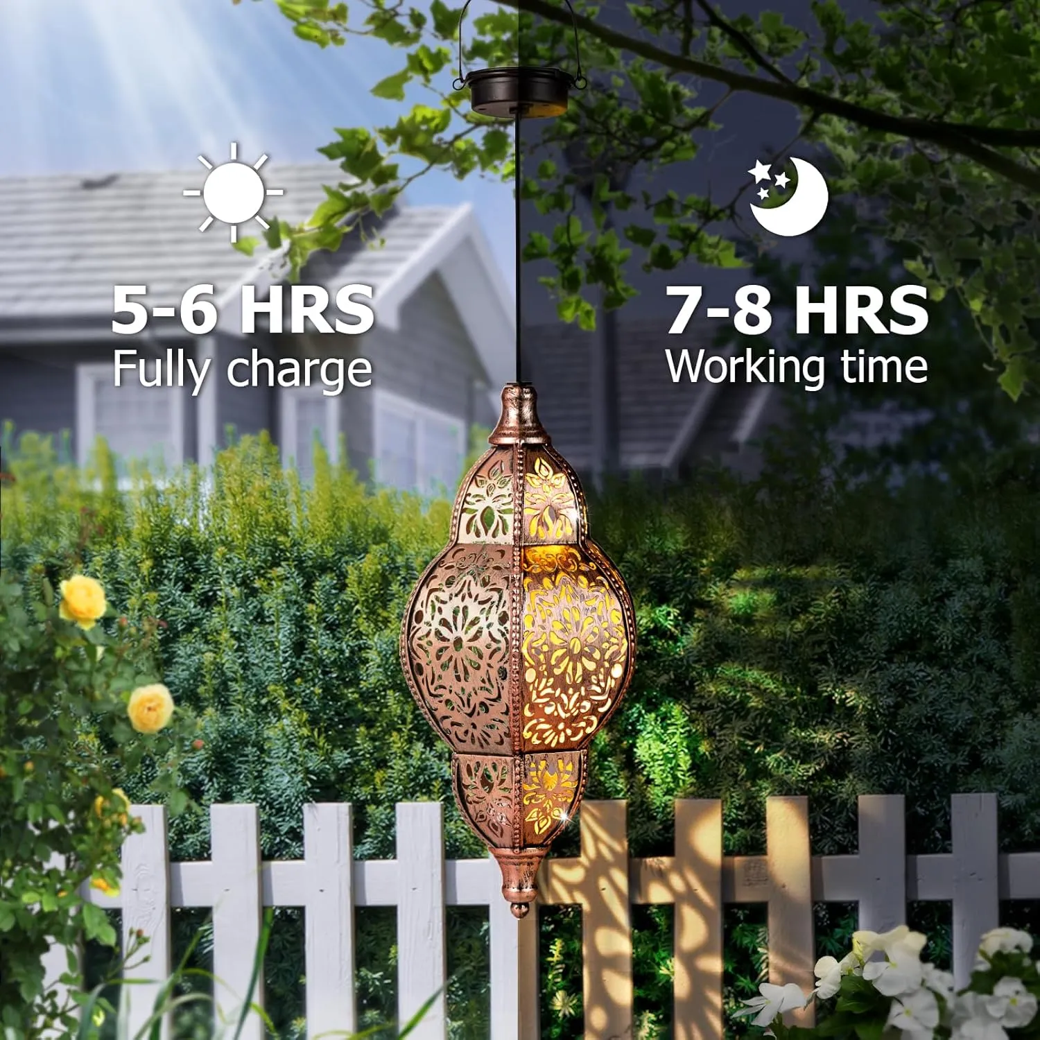 Hanging Solar Lantern Outdoor Decor, Moroccan Solar Lights for Outside Garden Decorations, Waterproof Matel LED Lanterns Garden Gifts for Mom, Women, Patio, Yard,Mothers Day