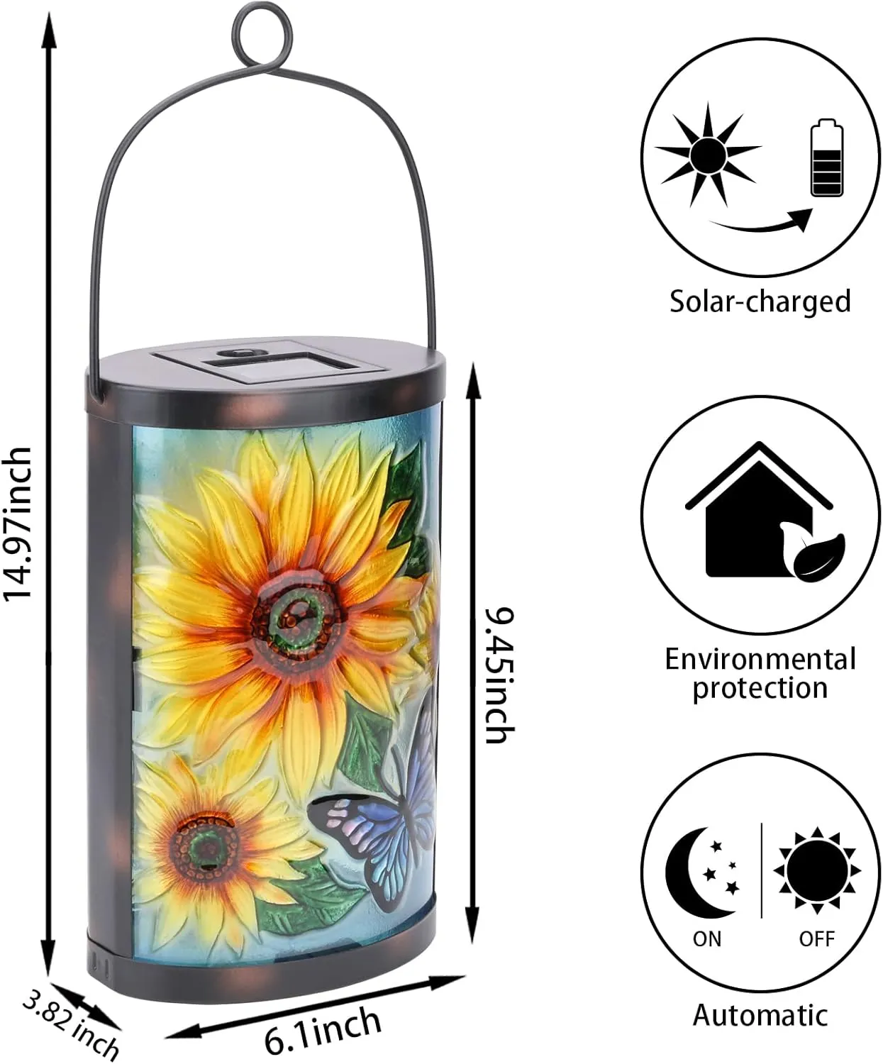 Hanging Solar Lantern Outdoor Waterproof LED Solar Lights Sunflower Decorative Solar Lanterns Tabletop Lamp for Outdoor Patio Garden Yard Decor