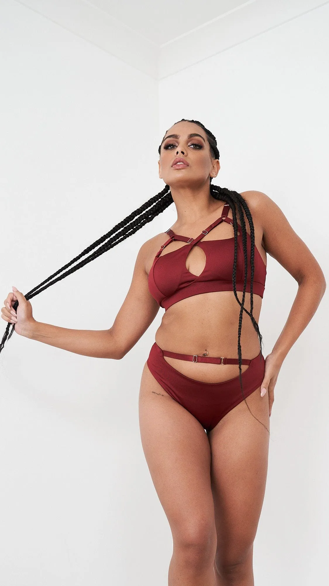 Hannah Top - Adjustable Strappy Cut Out Top Recycled Burgundy