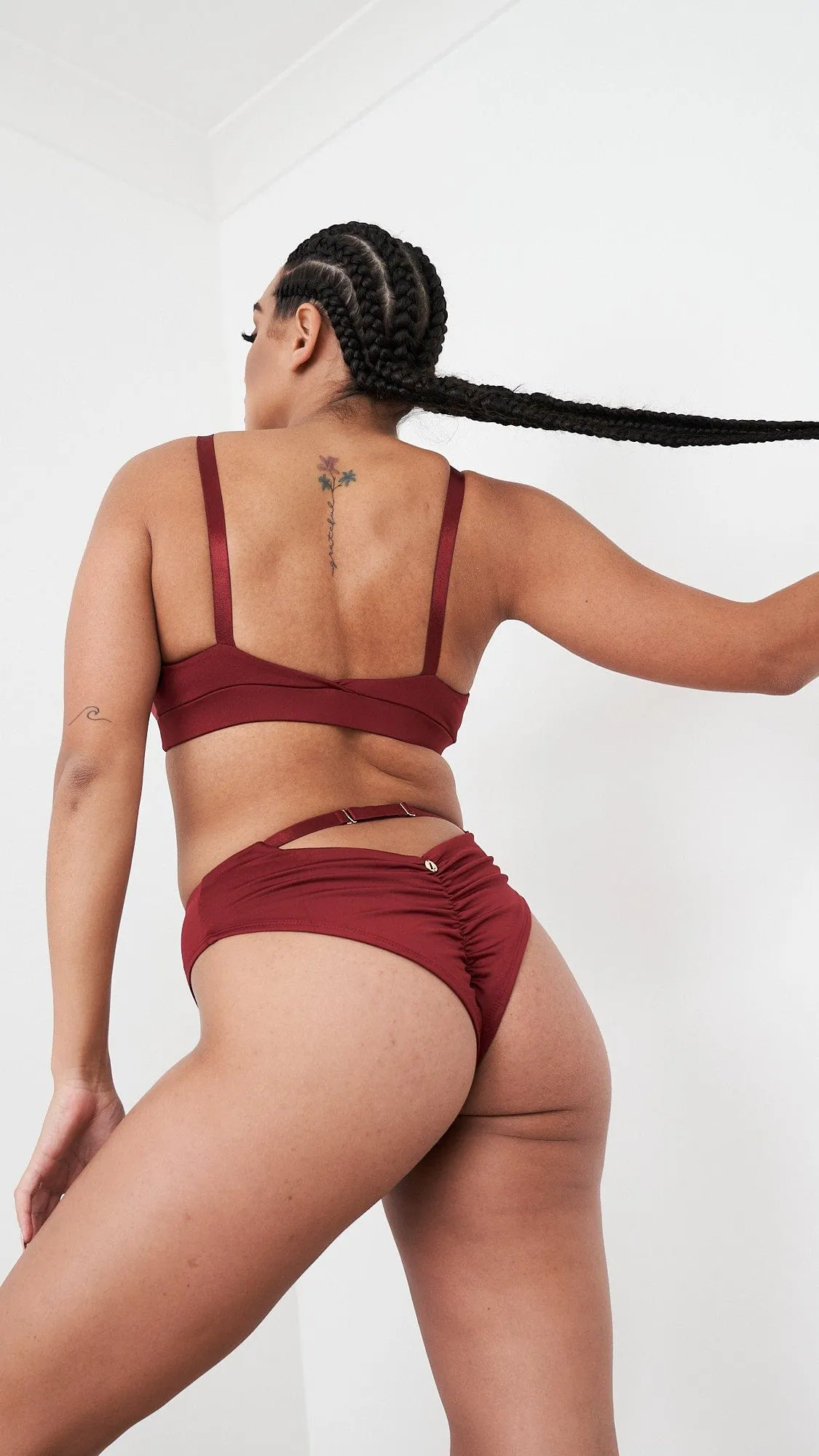 Hannah Top - Adjustable Strappy Cut Out Top Recycled Burgundy