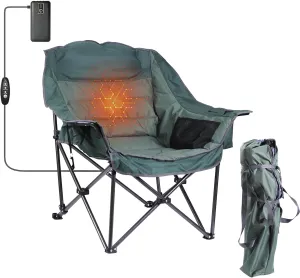 Heated Camping Chair, XL Padded Chair with Cooler, Cupholder & Carry Bag, Heavy Duty for Outdoor Activities (1 Pack)