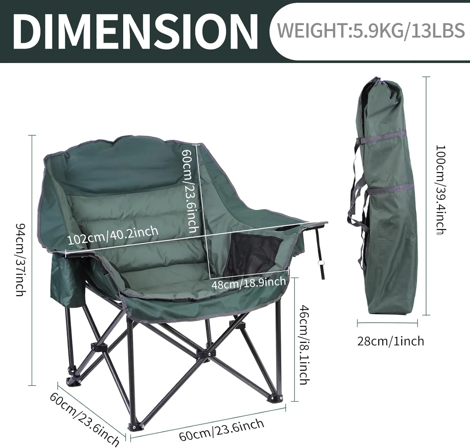 Heated Camping Chair, XL Padded Chair with Cooler, Cupholder & Carry Bag, Heavy Duty for Outdoor Activities (1 Pack)