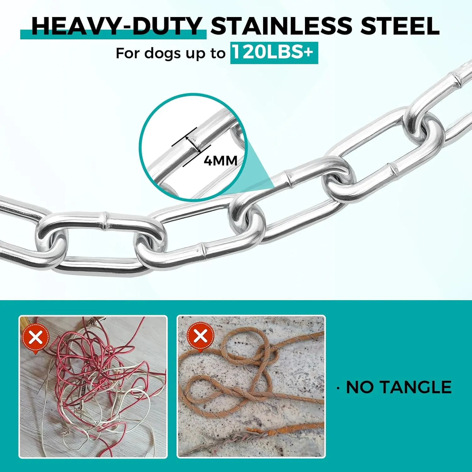 Heavy Duty 40FT Dog Chain for Yard & Outside – 4MM Metal Tie Out Leash with Swivel Hook, Rust-Proof Outdoor Runner for Medium to Large Dogs up to 100 Lbs