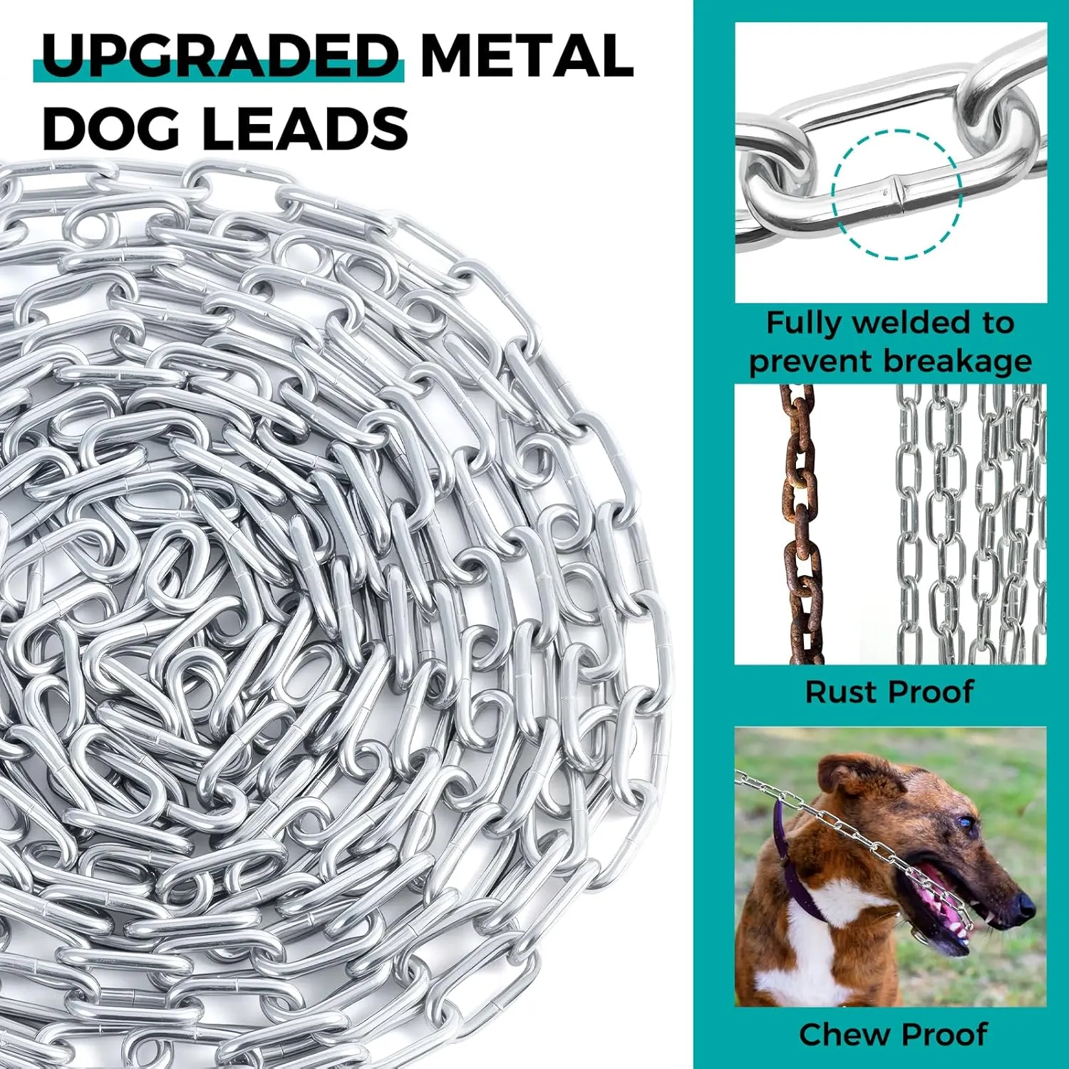 Heavy Duty 40FT Dog Chain for Yard & Outside – 4MM Metal Tie Out Leash with Swivel Hook, Rust-Proof Outdoor Runner for Medium to Large Dogs up to 100 Lbs