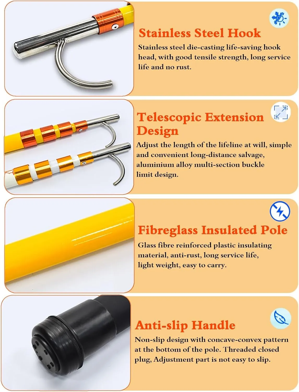 Heavy Duty Boat Hooks for Docking Telescopic Floating, Commercial Rust-Resistant Rescue Hook with 4/5/ 6 M Super Light Long Handle, Trailer Truck Cargo Grabber Tool(6pack,6M/19.7FT)