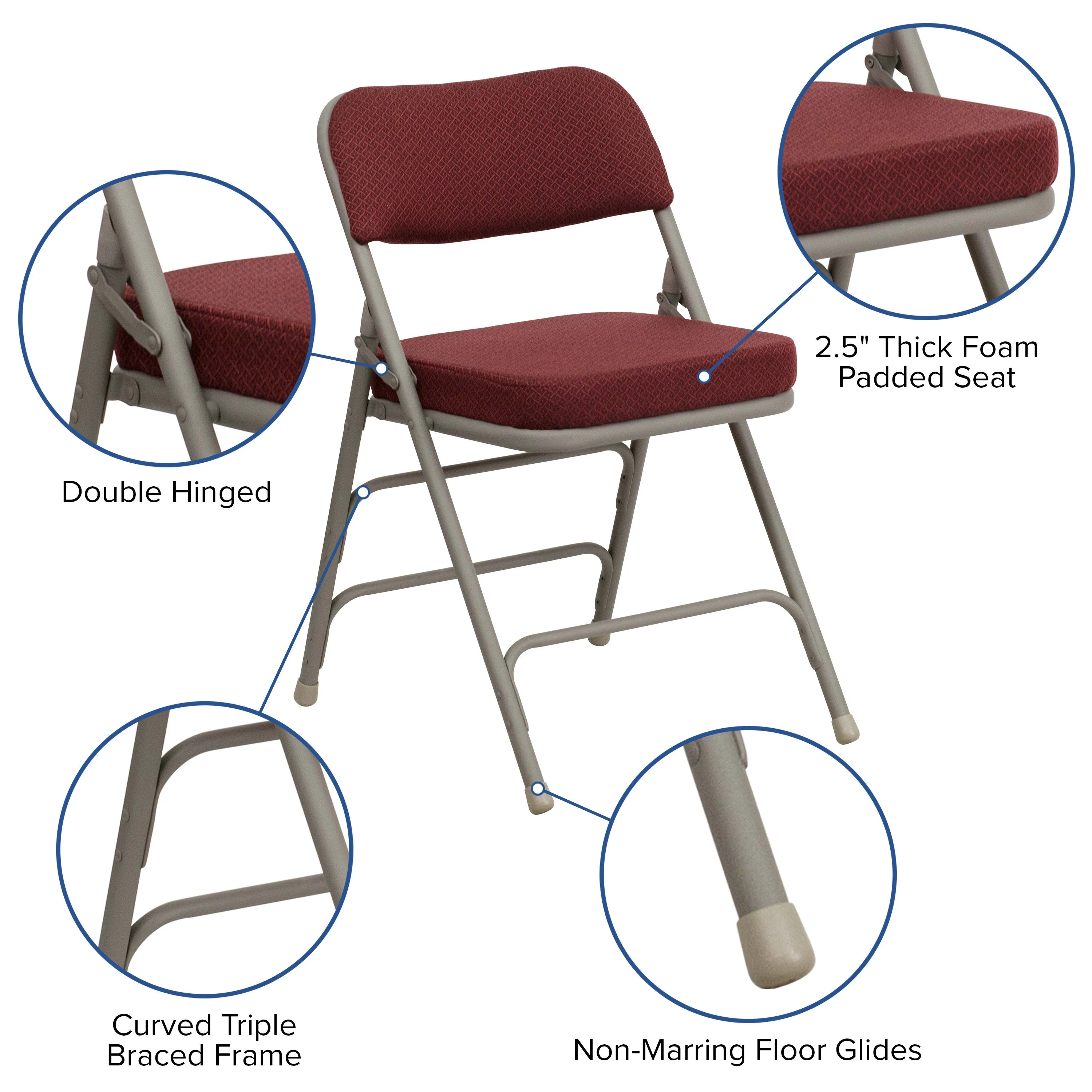 HERCULES Series 18.5"W Premium Curved Triple Braced & Double Hinged Fabric Upholstered Metal Folding Chair