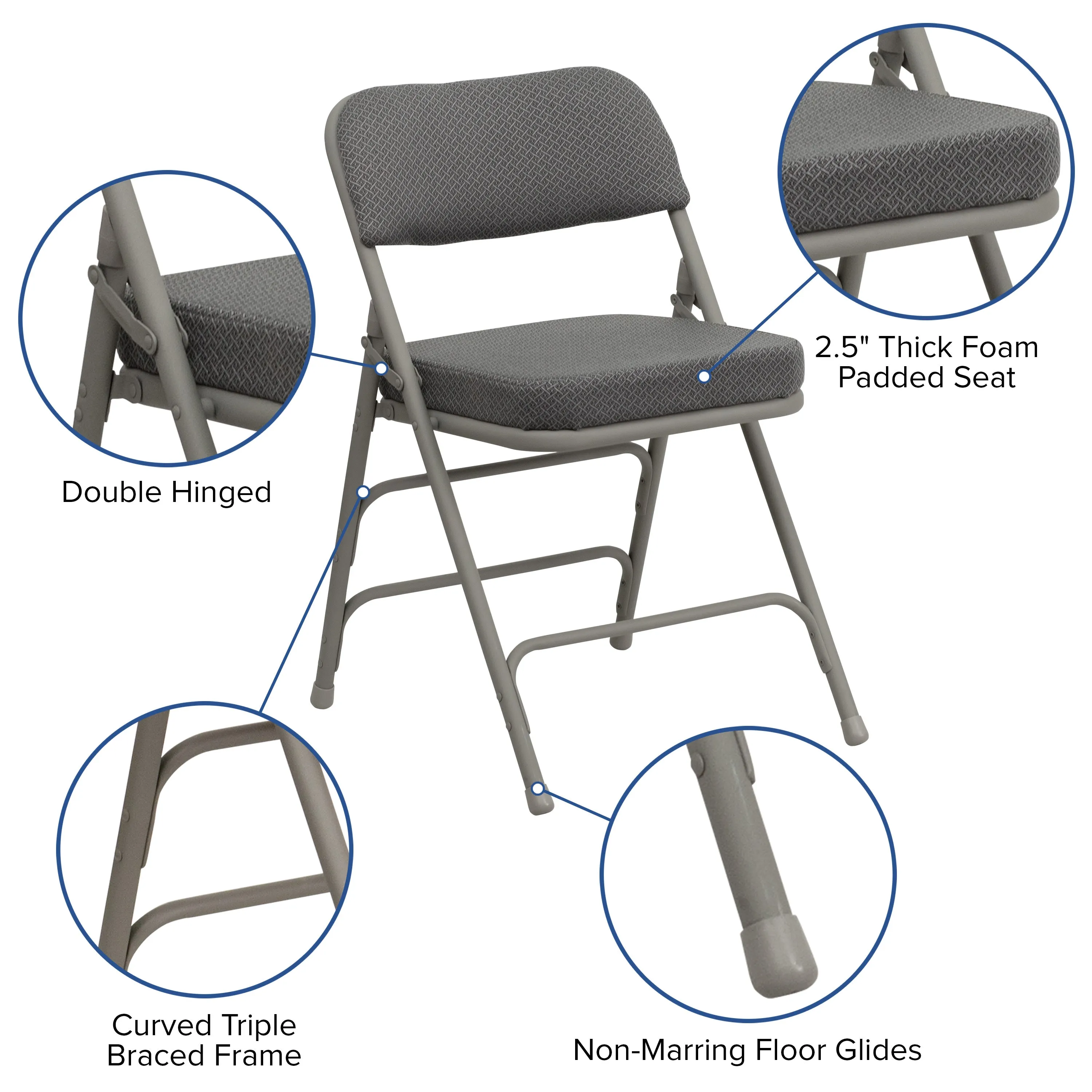 HERCULES Series 18.5"W Premium Curved Triple Braced & Double Hinged Fabric Upholstered Metal Folding Chair