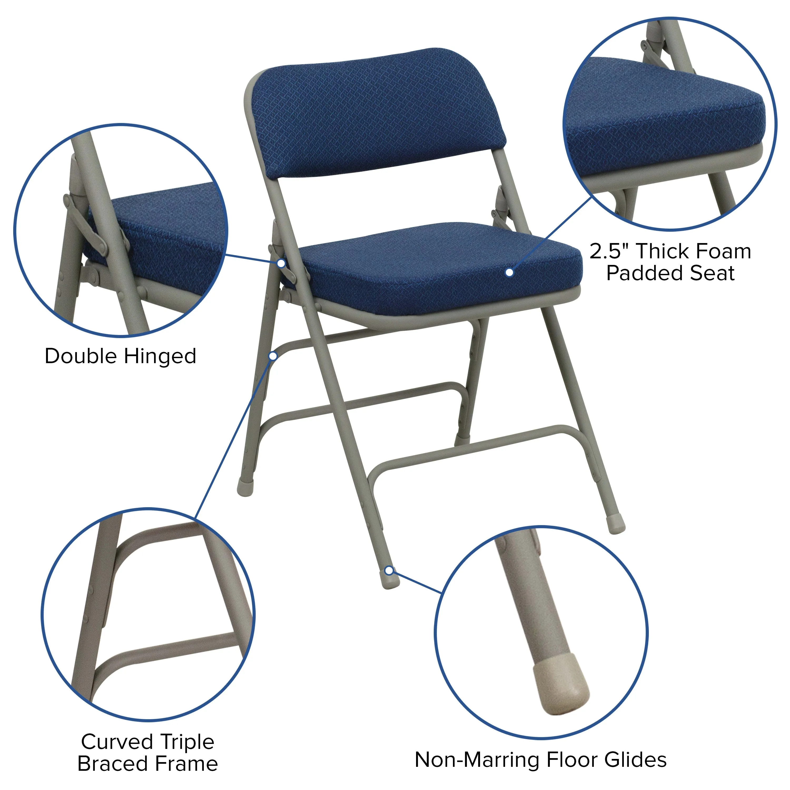 HERCULES Series 18.5"W Premium Curved Triple Braced & Double Hinged Fabric Upholstered Metal Folding Chair