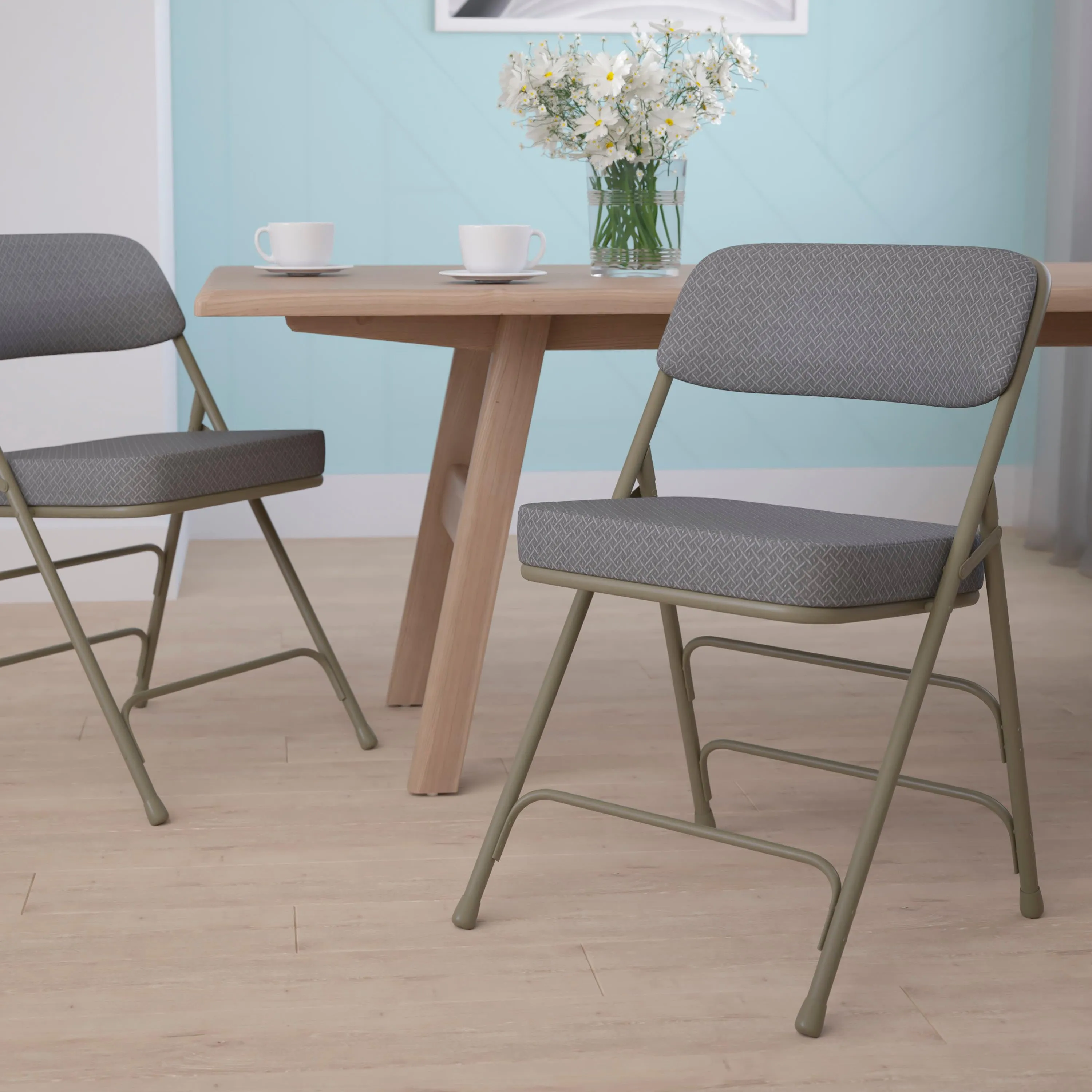 HERCULES Series 18.5"W Premium Curved Triple Braced & Double Hinged Fabric Upholstered Metal Folding Chair