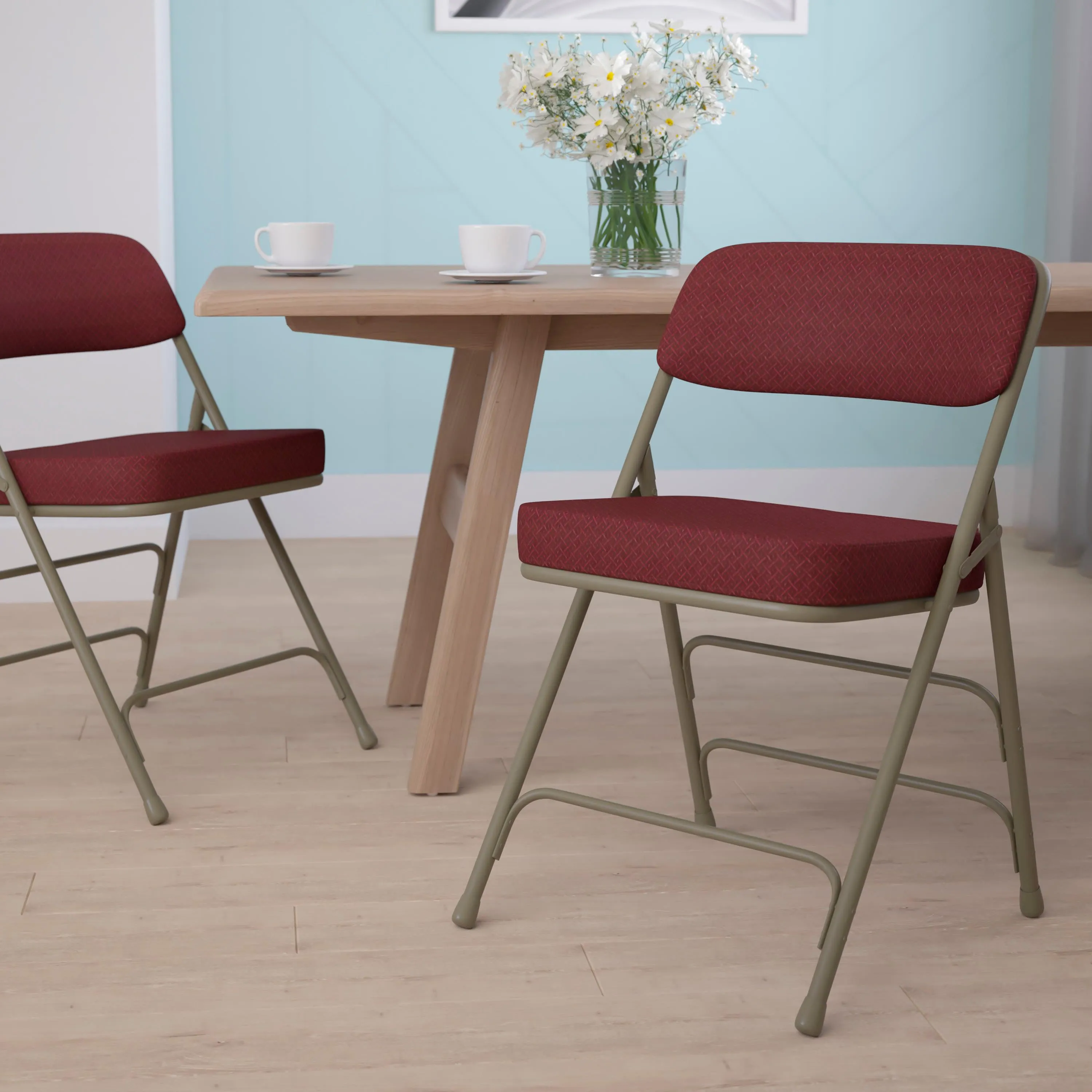 HERCULES Series 18.5"W Premium Curved Triple Braced & Double Hinged Fabric Upholstered Metal Folding Chair