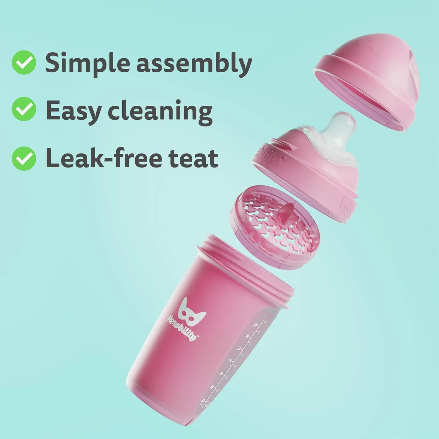 Herobility Double Anti-Colic Baby Bottles – 12 fl oz/340ml – 3-Pack