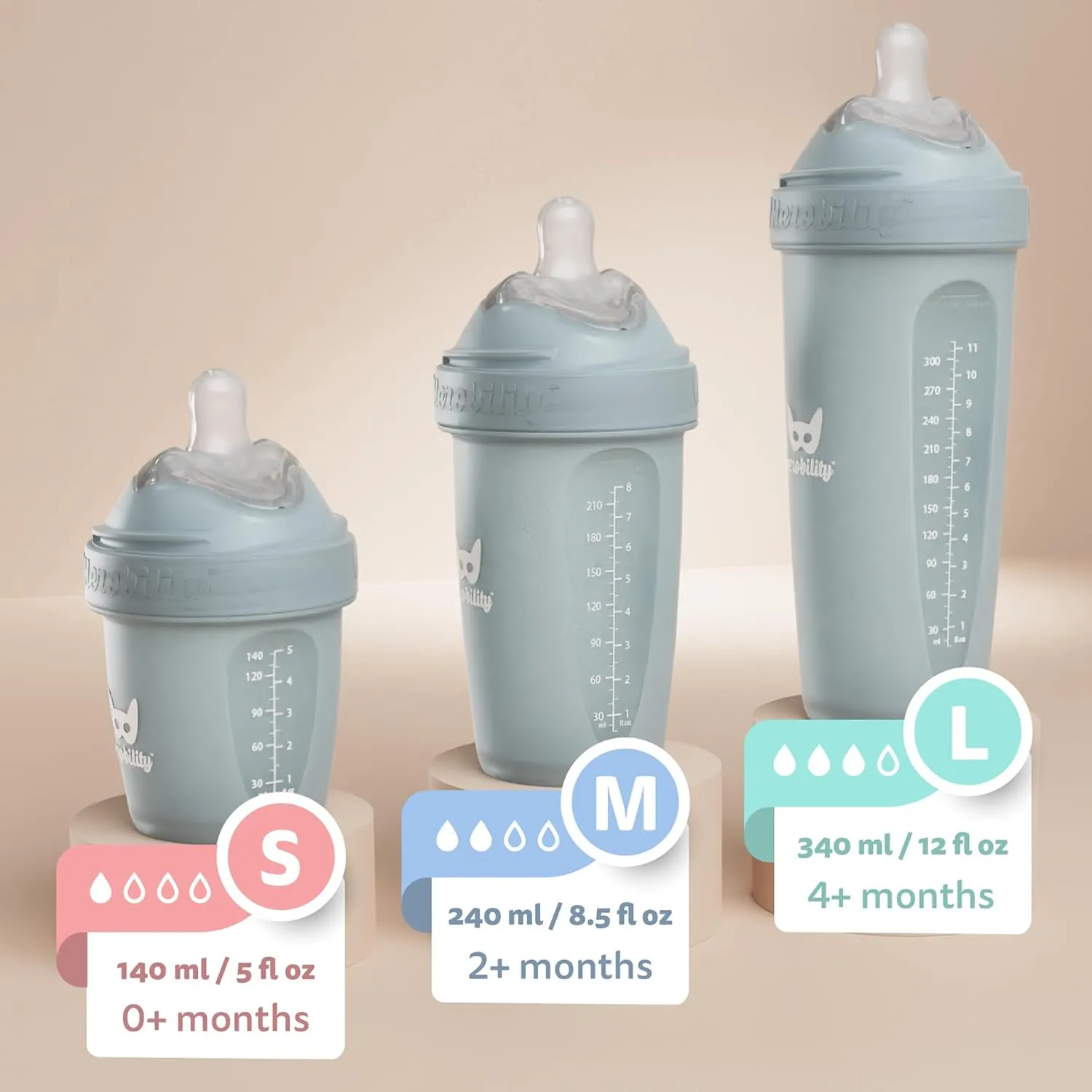 Herobility Double Anti-Colic Baby Bottles – 12 fl oz/340ml – 3-Pack