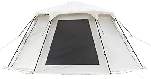 Hexagonal Outdoor Camping Tent with Spliceable Front Extension, 4-Season Large Family Glamping Tents with Sun Shelter Porch for Party, Hunting, Hiking (White Single Tent)