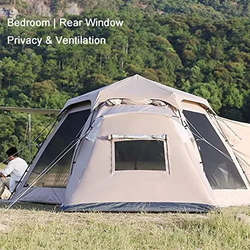 Hexagonal Outdoor Camping Tent with Spliceable Front Extension, 4-Season Large Family Glamping Tents with Sun Shelter Porch for Party, Hunting, Hiking (White Single Tent)