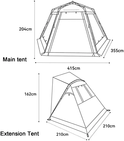 Hexagonal Outdoor Camping Tent with Spliceable Front Extension, 4-Season Large Family Glamping Tents with Sun Shelter Porch for Party, Hunting, Hiking (White Single Tent)