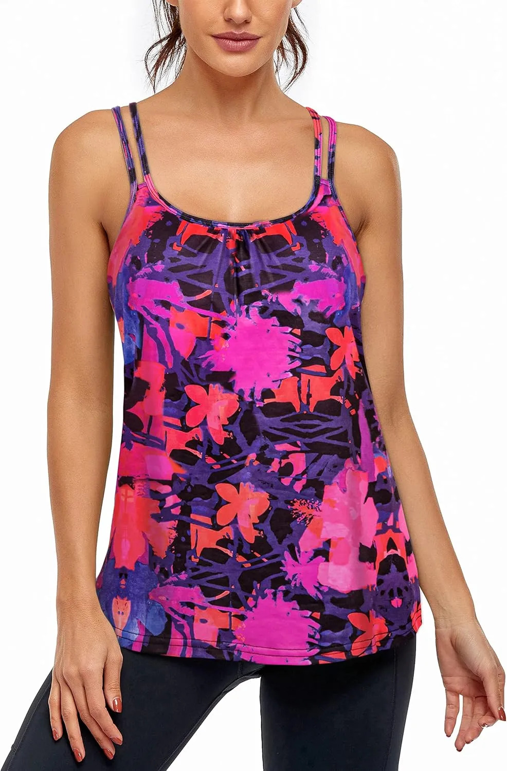 Hibelle Women's Workout Yoga Racerback Tank Tops with Built in Shelf Bra